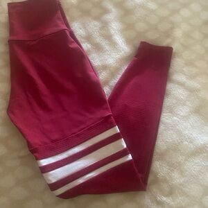 Bombshell Sportswear Burgundy Leggings with White Stripes